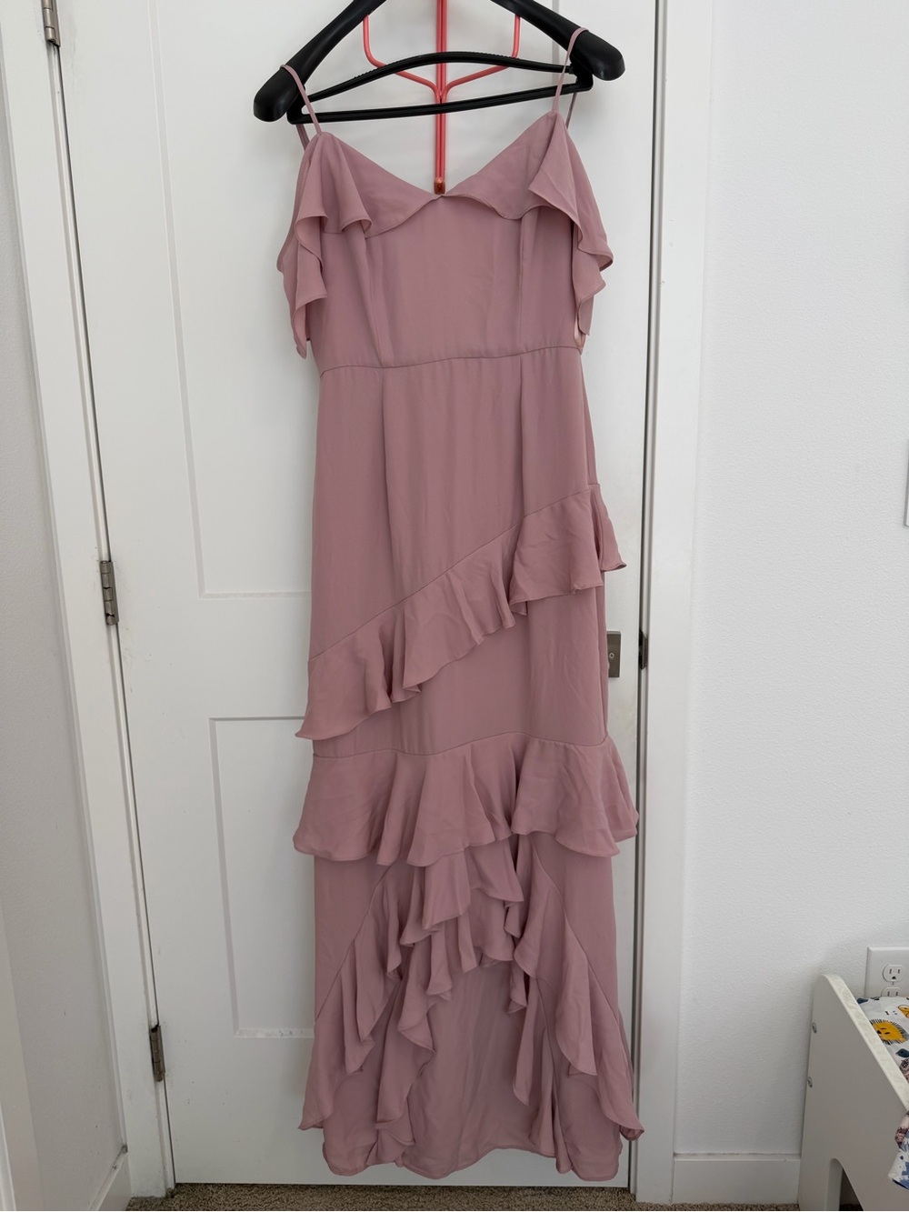 Wayf Dusty Rose Asymmetrical Ruffle Maxi Dress